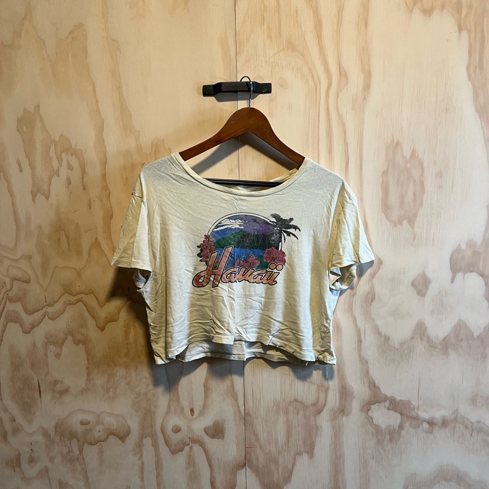 Denim & Supply Ralph Lauren Vintage Hawaii Cropped T-Shirt L Pale Yellow
